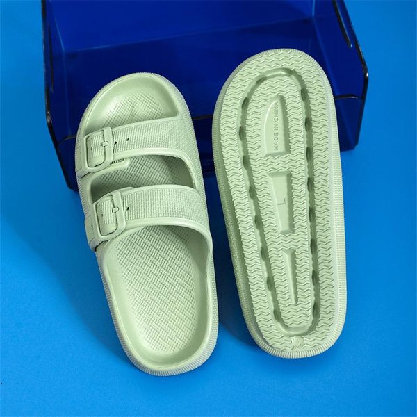 Zapatillas De Plataforma Gruesa Con Hebilla Mujer Verano Playa Eva Suela Blanda Sandalias Zapatillas De Nube Antideslizantes Para Interior BañO Mujer 44-45 Verde-image