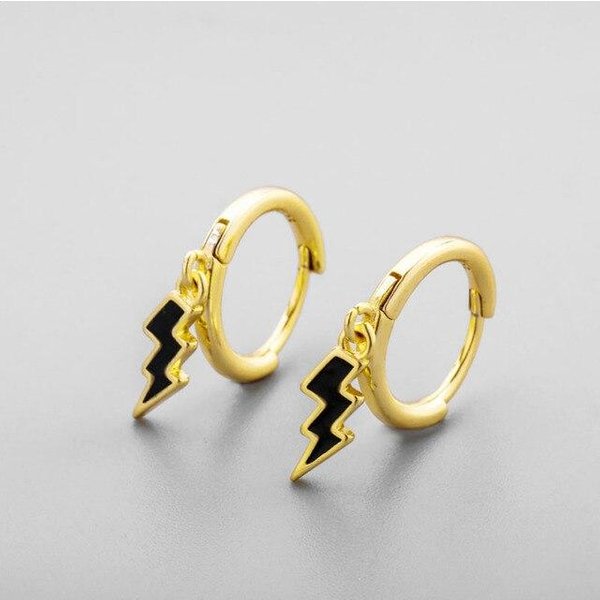 925 Sterling Silver Wave Hoop Kolczyki Dla Kobiet MężCzyźNi Czarne Kolczyki Z Glazurą Akcesoria BiżUteria Gray-image