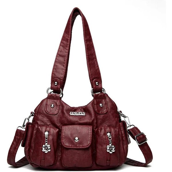 Bolsos Cruzados De Hombro De Cuero Retro Para Mujer Con MúLtiples Bolsillos Para Mujer Madre 2 Capas Gran Capacidad Bolso De Mano Bolso Mensajero Tote Black-image