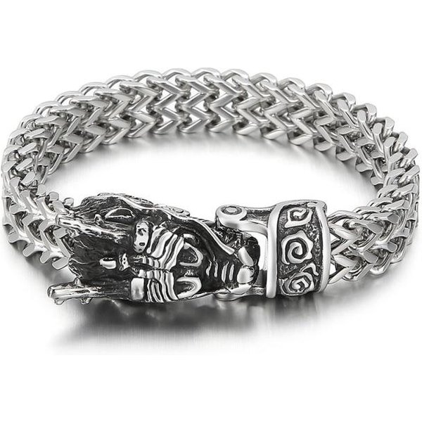 Pulsera Fongten Con Cabeza De DragóN, Estilo Punk, De Acero Inoxidable, Para Hombre, DiseñO Vikingo, Moderna Y Pesada, Regalo De JoyeríA 22Cm-image