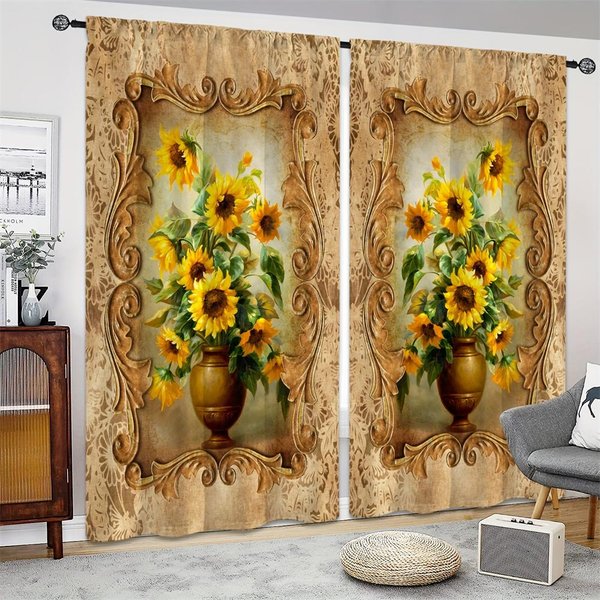 2 Szt. Luksusowy Niebieski Kwiatowy Wazon Na Kwiaty Dziewczyna ZasłOny Rolety Na Okna Do Salonu Pokoju DziecięCego Kuchni Drzwi Dekoracja Domu W50 X H130(Cm)X2&Grommet Top-image