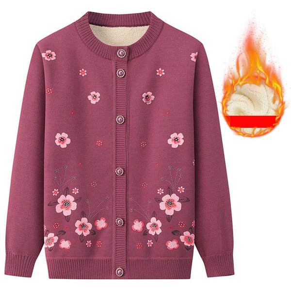 SuéTer De Invierno Para Madres, CáRdigan De Felpa Gruesa Para Abuelas De Mediana Edad Y Mayores, Abrigo De Primavera Y OtoñO Para Ancianas 4XL Rosa Oscuro-image