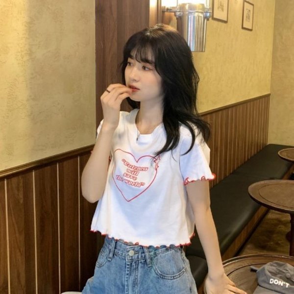 Camiseta Negra Corta Para Mujer Nuevo Verano Estilo Coreano Ajustada Atrevida Reductora De Edad Top De Manga Corta 2XL Blanco-image