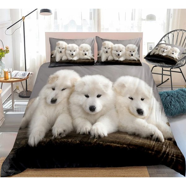 Funda NóRdica Para Perro Samoyedo TamañO King Queen Encantadora Sonrisa Mascota Cachorro Juego De Cama Adultos Mujeres Lindo Animal Blanco PoliéSter Funda De EdredóN EU Single(135X200Cm)-image