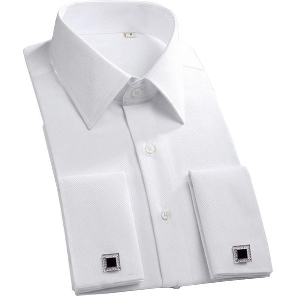 Camisa De Vestir CláSica Para Hombre Con PuñO FrancéS Manga Larga Masculina Formal Boda Fiesta Blanco Negro Camisas Con Gemelos De PuñO Sobredimensionado Con Bolsillo Xxxl Blanco-image