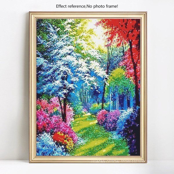 5D DIY Mosaico De Diamantes Full Round Colorido ÁRbol Diamond Pintura Bordado 20X30-image