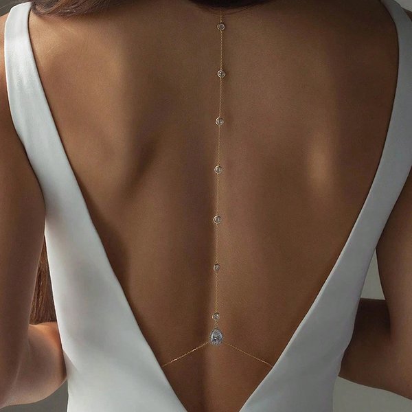 Cadena De Espalda Europea Y Americana, Collar Corporal Con Gota De Agua Para Boda Nupcial Oro-image