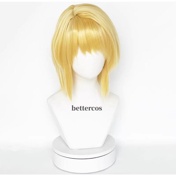 Wysokiej JakośCi Anime Hunterxhunter Kurapika Peruka Cosplay KróTka ZłOcisto Blond SkóRa GłOwy Odporna Na CiepłO WłOsy Syntetyczne Peruki + Czepek Pod Perukę-image