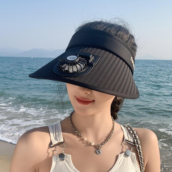 Nuevo Sombrero De Verano Con ProteccióN Solar Para Mujer Sombrero De Sol Para Mujer Verano ProteccióN Solar Ventilador Recargable Sombrero De Copa VacíA Ala Ancha Exterior Black-image