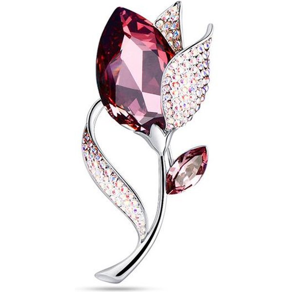 Broche De Flor De TulipáN De Cristal De Moda Corsage Femenino Alfiler De Fiesta Boda Broches Para Bufanda Accesorios PúRpura-image