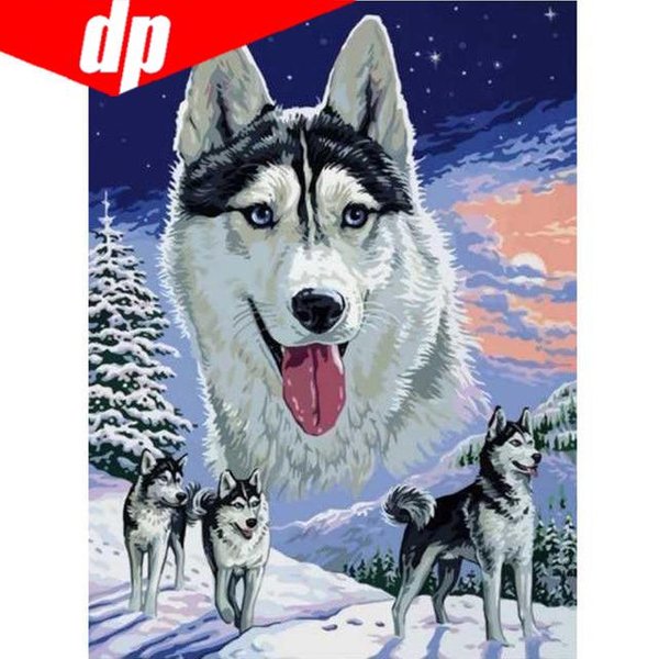 Pintura De Diamantes 5D DIY Completa Perro Lobo ImáGenes PedreríA Diamante Mosaico Bordado De Diamantes 20X30-image