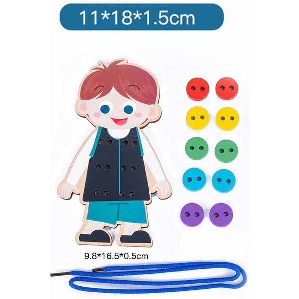 Zabawki Do Nawlekania Dla Dzieci Sznurowanie ButóW Nawlekanie Ubrań Drewniana Montessori Edukacyjna Zabawka-Puzzle Tablica AktywnośCi RozwóJ MałEj Motoryki Prezent-image