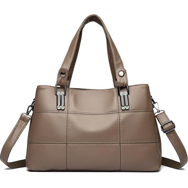 Modna Damska Torba Prosta MięKka SkóRzana Torba Na Ramię Uniwersalna DużA Pojemność Zakupy PrzenośNa Torba Crossbody Gray-image