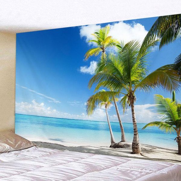 Natura Krajobraz Morski Gobelin Nadmorskie Drzewo Kokosowe Ocean PlażA Gobelin śCienny WisząCy Sztuka Dekoracyjna WystróJ Domu TłO Sufit 150X100Cm-image