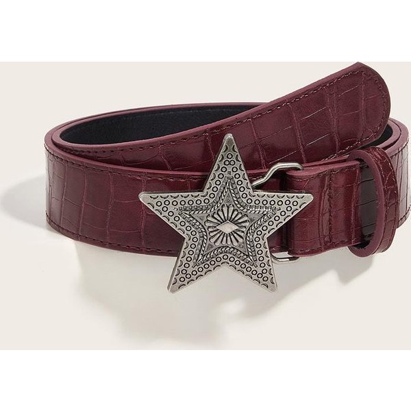 Szerokość 3,3 Cm Hip-Hop Retro Damski Pasek Gotycki Punk Klamra Z PięCioramienną Gwiazdą SkóRa PU Pasek Rock Popularny Czerwony Pasek 105CM Black-image