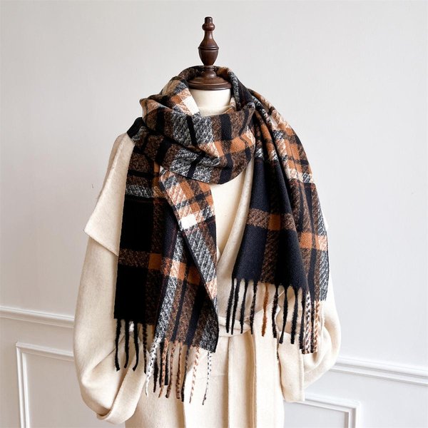Luksusowy Zimowy Szalik Kaszmirowy Damski Projekt CiepłY Koc Paszmina Poncho Szaliki Damskie Szale Otulają Gruby Foulard Bufanda 30X180Cm Black-image
