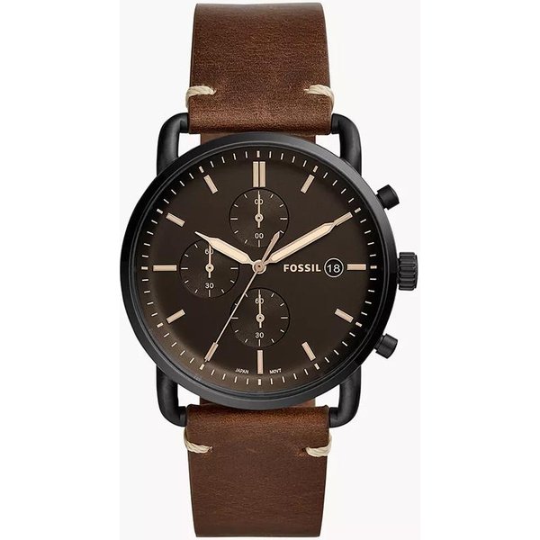 Reloj CronóGrafo De Viajero Esfera Negra Correa De Cuero MarróN Para Hombre FS5403 MarróN-image