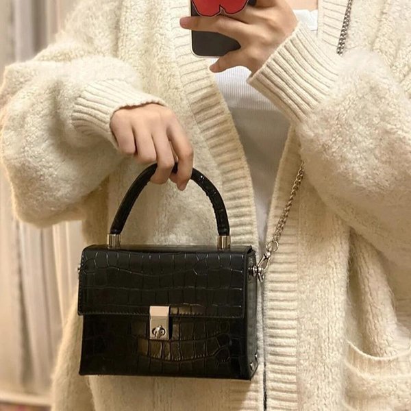 Bolso De Mano Con PatróN De Cocodrilo De Verano Para Mujer Tendencia De Moda Bolso Cruzado Para Mujer Correa De Hombro Con Cadena De Gama Alta Bolso Cuadrado PequeñO-image