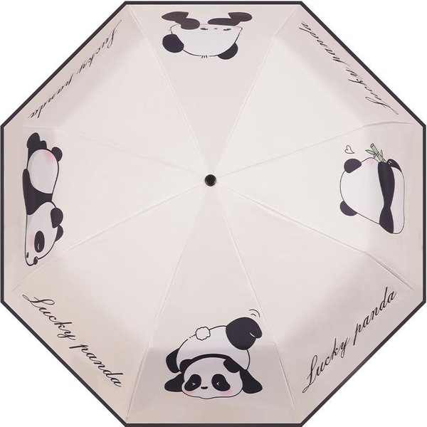 Uroczy WzóR Pandy W PełNi Automatyczny Parasol PrzeciwsłOneczny Kompaktowy PrzenośNy Ochrona UV SkłAdany Parasol White-image