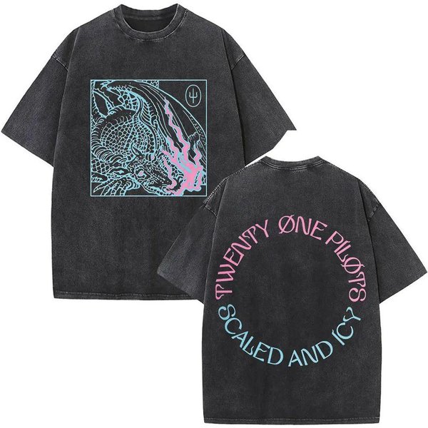 Rockowy T-Shirt Twenty One Pilots Z Efektem Vintage, Prał, MęSki Damski Modny Hip Hopowy Oversizowy T-Shirt BawełNiany Casualowy T-Shirt 3XL-image