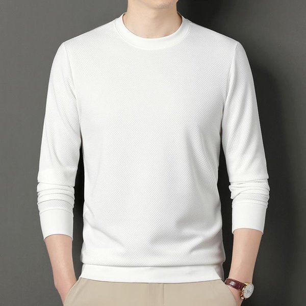 Sudaderas Para Hombres JóVenes Y De Mediana Edad Primavera Y OtoñO Sueltas Cuello Redondo Camisetas De Manga Larga Para Hombre Estilo Coreano Tops De Moda Camisetas BáSicas Xxxxl-image