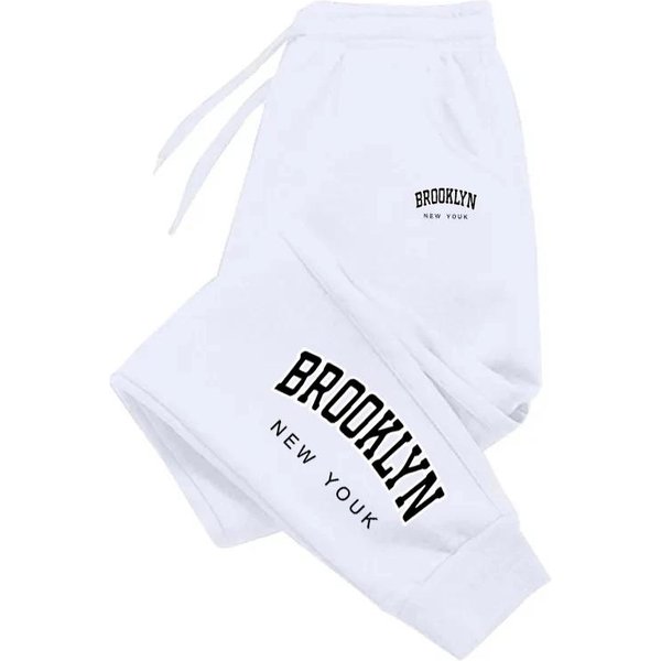 Brooklyn Spodnie Dresowe Z Nadrukiem Spodnie Sportowe Fitness Bieganie Spodnie Styl Sportowy Spodnie Dresowe Spodnie MęSkie Spodnie Dresowe M White-image