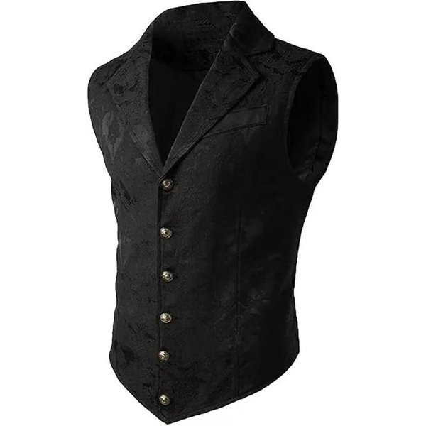 ŚRedniowieczna Gotycka Kamizelka MęSka Vintage Steampunkowy Gorset WiktoriańSki Kostium Renesansowa Kurtka Piracka XL Czarny-image