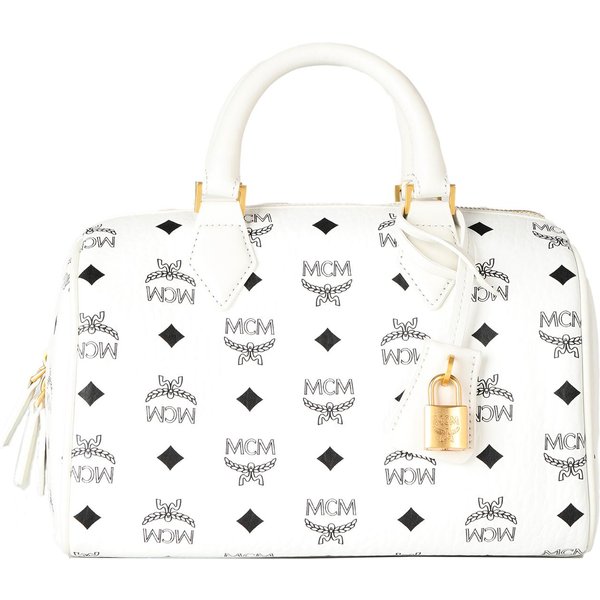 MCM Ella Monogram ZłOty Zamek ZamknięCie Na Zamek PłóTno I SkóRa Torba Boston Torba Na Ramię Torebka MałE Damskie Torby BiałY MWBESEA02WT001 Basic Set (Bag+Dust Bag) White-image
