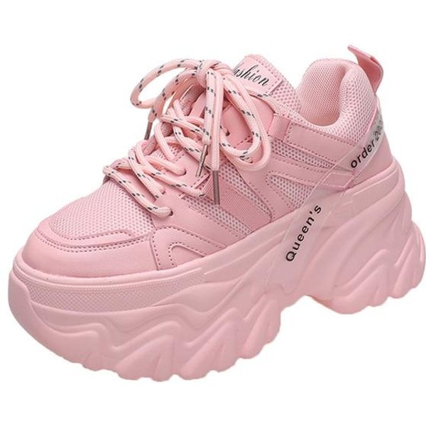 Rimocy Zapatillas Chunky Rosas Para Mujer Transpirables Plataforma Zapatos Deportivos Mujer Cordones Suela Gruesa Zapatos Casuales Zapatillas Mujer 38 Color Rosa-image