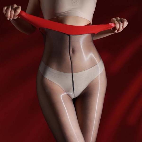 Medias Patchwork De Cintura Alta Color Rojo Nude Verano 3D Ajustadas Transparente Suave De Nailon Entrepierna De Una LíNea Brillo Aceitoso Ropa Interior Open Crotch-image