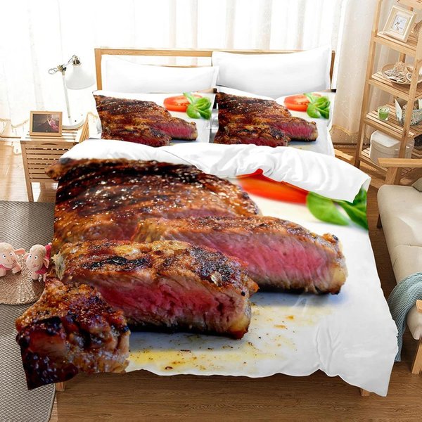 Zestaw PośCieli Beefsteak Rozmiar Pojedynczy PodwóJny PełNy Queen King Sypialnia ChłOpca Poszewka Na KołDrę Drukowana 3D Stek Gourmet EU Single(135X200Cm)-image