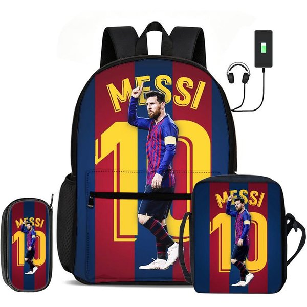 Nauka, PodróżE PiłKa NożNa Sport Plecak M-Messi Zestaw 3 Szt. Plecak DziecięCy Torba Na Ramię, PióRnik, Plecak Gwiazda PiłKi NożNej-image