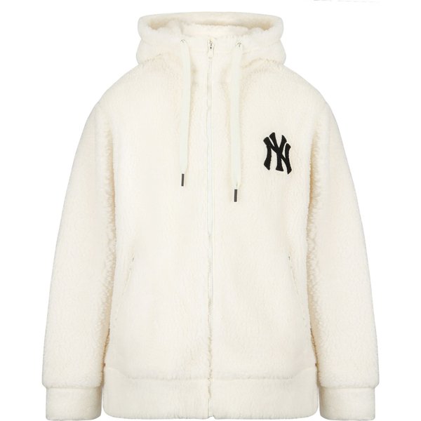 Chaqueta Con Capucha De Forro Polar Con Cremallera Y Logo De Los New York Yankees De La MLB Para Hombre Y Mujer Color Crema 3AJPF0516-50CRS XXL White-image