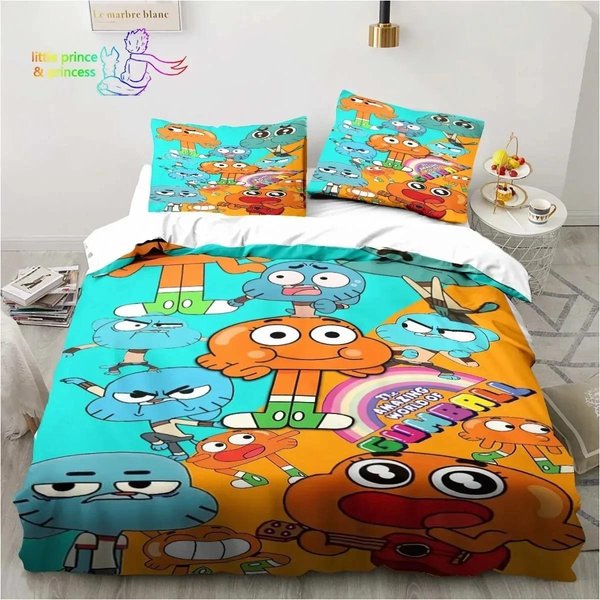 IncreíBle Mundo De Gumball PatróN 3D Impreso Juego De Cama TamañO Individual TamañO Individual Matrimonial Queen Size King TamañO DimensióN Kit De Cama Dormitorio Adulto NiñO Ropa De Cama EU Single 135X200Cm-image