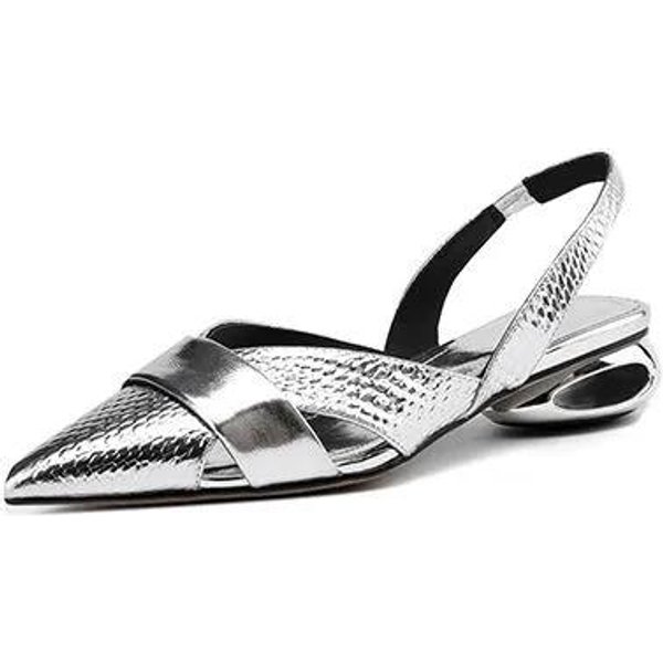 Zapatos Damas Exterior Punta Cerrada Sandalias De Mujer Tallas Grandes Sandalias De Vestir Mujer Punta Fina Slip-On Zapatos De TacóN Bajo Mujer 43 Plata-image