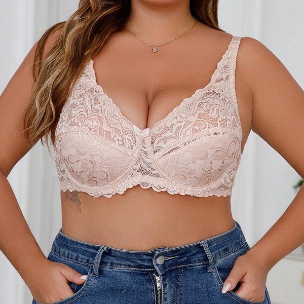 Biustonosz Typu Bralette Z Koronką W DużYm Rozmiarze Dla Kobiet, Cienkie Miseczki Z Fiszbinami, OddychająCa Bielizna 100D-image