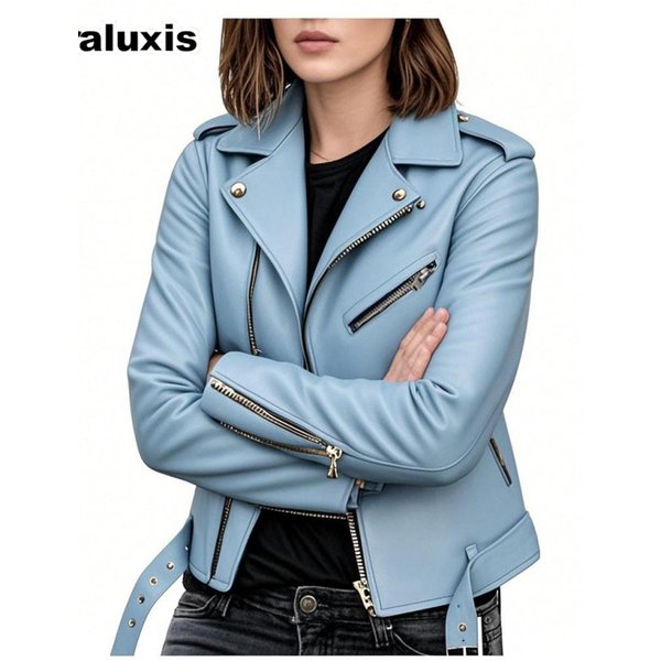 Chaqueta Abrigo De Cuero Oversize Para Mujer Primavera/OtoñO Ajuste Motociclista Chaqueta De Invierno Ajustada Ropa De Abrigo De Cuero PU Para Mujer XL-image