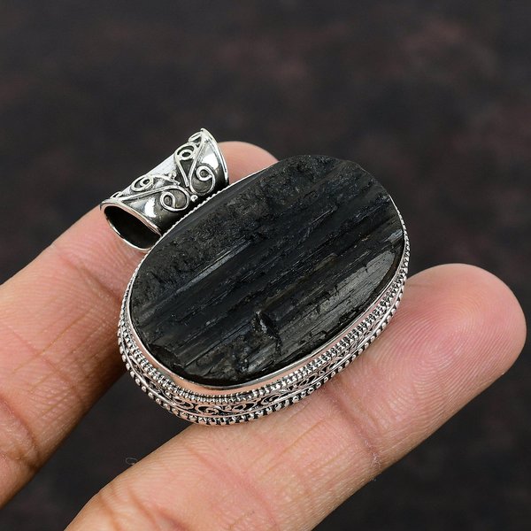 Colgante áSpero De Turmalina Negra, Piedra Preciosa Real, Colgante Vintage, JoyeríA Hecha A Mano, Colgante De Plata De Ley 925, Colgante De Piedra Curativa Para Mujeres Black-image