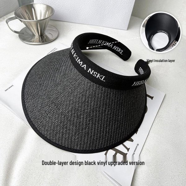 Sombrero De Paja Plegable Para Mujer - Primavera/Verano Ala Ancha ProteccióN Solar, Estilo Playa Y Sombrilla 55-62 Black-image