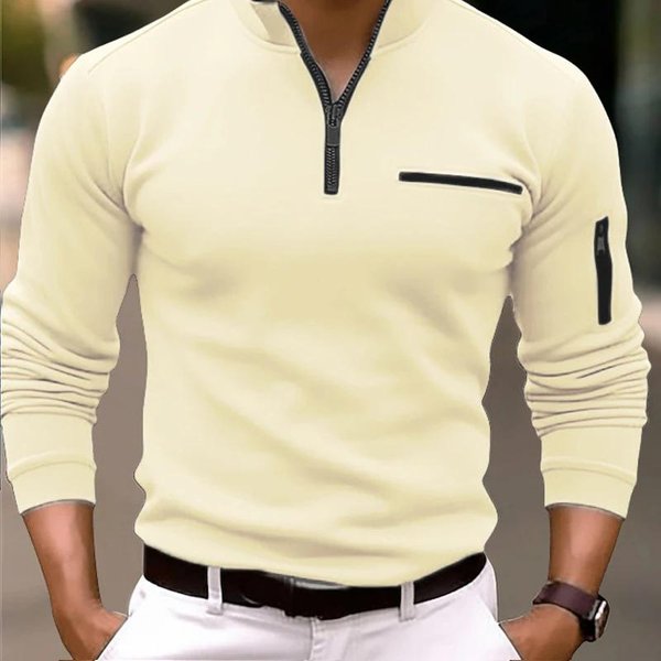 Camisetas Polo Con DiseñO De Cremallera Moda Primavera 2025 Casual Color SóLido Cuello Redondo Pullover Moda Ropa Para Hombre Manga Larga XL-image