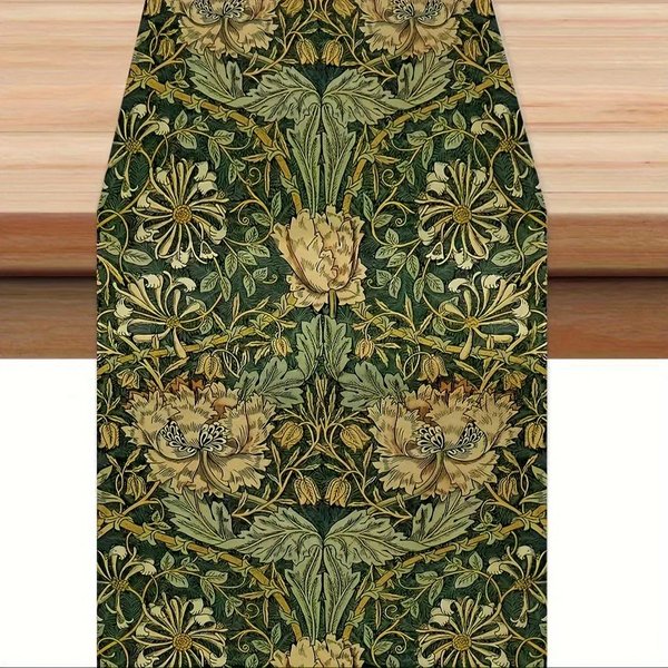 William Morris Vintage Kwiatowy Lniany BieżNik Na Stół Szal Na Komodę Dekoracja StołU Styl Rustykalny Kuchnia Stół Jadalny BieżNik Dekoracja Imprezowa 150X33Cm Black-image