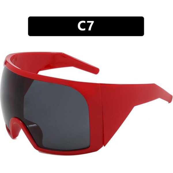 Gafas De Sol Futuristas Wraparound Lente Curva ProteccióN UV400 Oversize Y2K Para Mujer Y Hombre Red-image