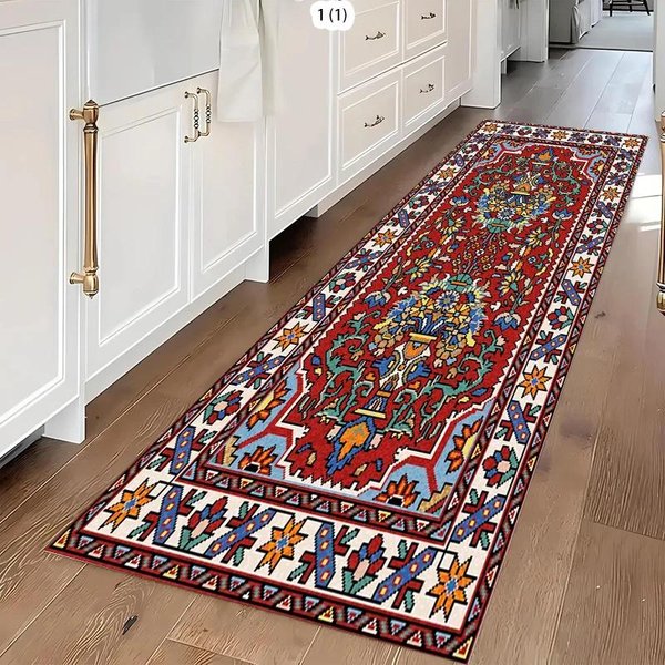 Vintage Perski Dywan Biegacz Styl Etniczny Mata Nocna Do Sypialni, Przedpokoju I Kuchni Dywan AntypośLizgowy Do Wystroju Domu 40X120Cm 16X47Inch Gray-image