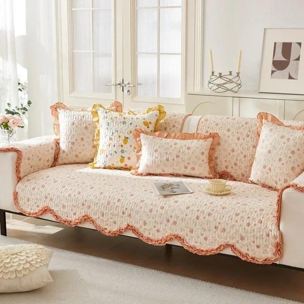 CojíN De AlgodóN FrancéS Para Sofá, Funda PequeñA Floral Fresca Para Sofá, Toalla Universal Para Sofá Para Las Cuatro Estaciones, Protector De Muebles Para Sala De Estar A 70X70Cm 1PC-image
