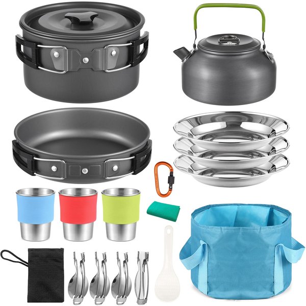 Juego De Utensilios De Cocina Para Acampar Para 3 Personas, 22 Piezas, Ollas Y Sartenes Para Acampar, Juego De Cocina Para Acampar Al Aire Libre, Senderismo-image