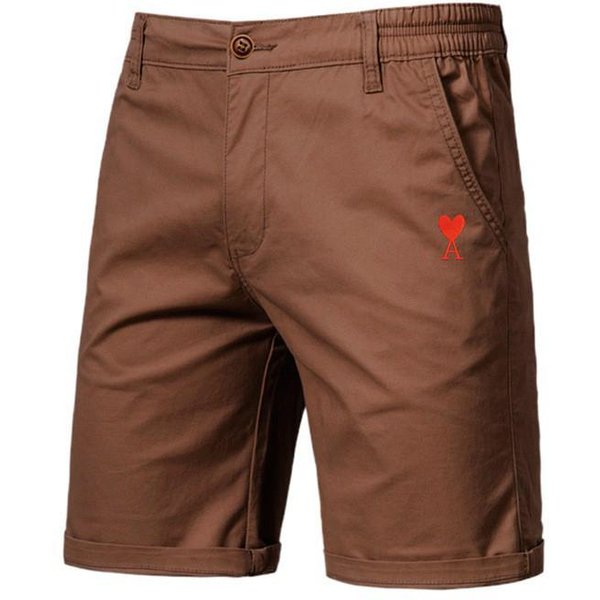 Pantalones Cortos De AlgodóN Liso Bordados AMI 2025 Verano Para Hombre Alta Calidad Casual De Negocios Sociales Cintura EláStica Pantalones Cortos De Playa 38 Brown-image