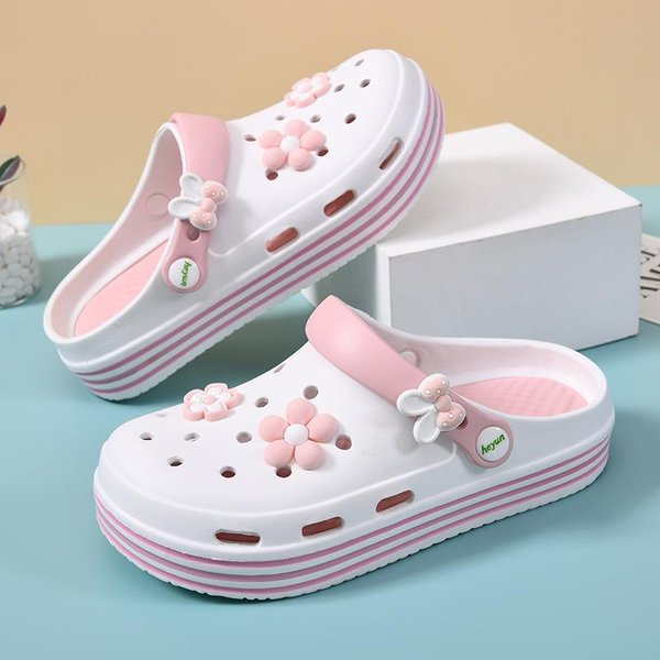 Modne SandałY Wodoodporne Kapcie Damskie Buty Letnie Klapki Na ZewnąTrz MięKka Podeszwa Buty Ogrodowe Kryte Chodaki SandałY 35-36 BiałY-image