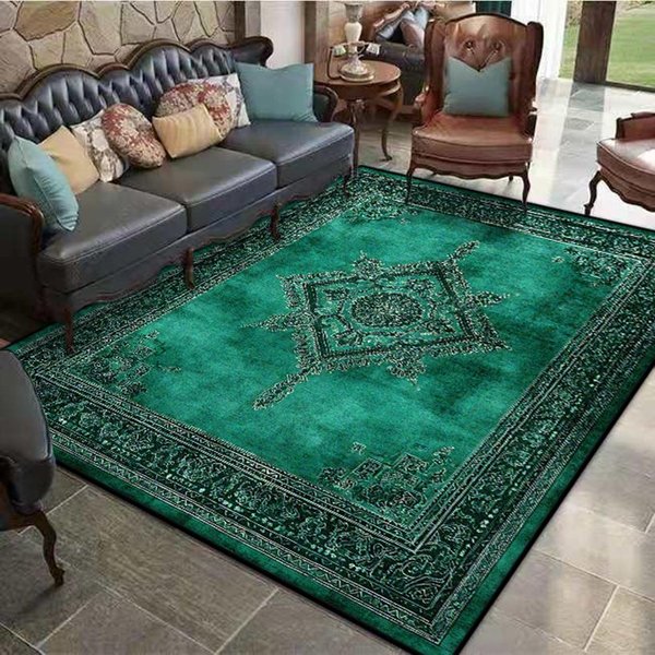 Zielony Dywan Perski Dekoracja Salonu Sypialnia AntypośLizgowa Mata PodłOgowa ŁAtwa Do Czyszczenia Dywaniki Salonowe Na Obszar Sofy Zmywalne Maty WejśCiowe 60*90Cm-image