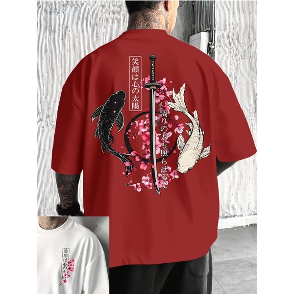 BawełNiany T-Shirt MęSki Damski Z Nadrukiem JapońSkiej WiśNi KwitnąCej Lato Jesień Codzienny Sporty ZewnęTrzne Casual LuźNy Street KróTki RęKaw 4XL Black-image