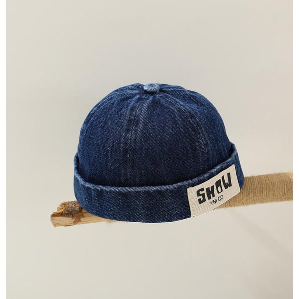 Gorra De MelóN De Mezclilla Coreana Para Bebé Hip Hop Bordada Con Letras Gorro Sin Visera Ajustable Sombreros De Propietario Para NiñOs Gorros De Bombero Retro De CúPula 48-50Cm Black-image